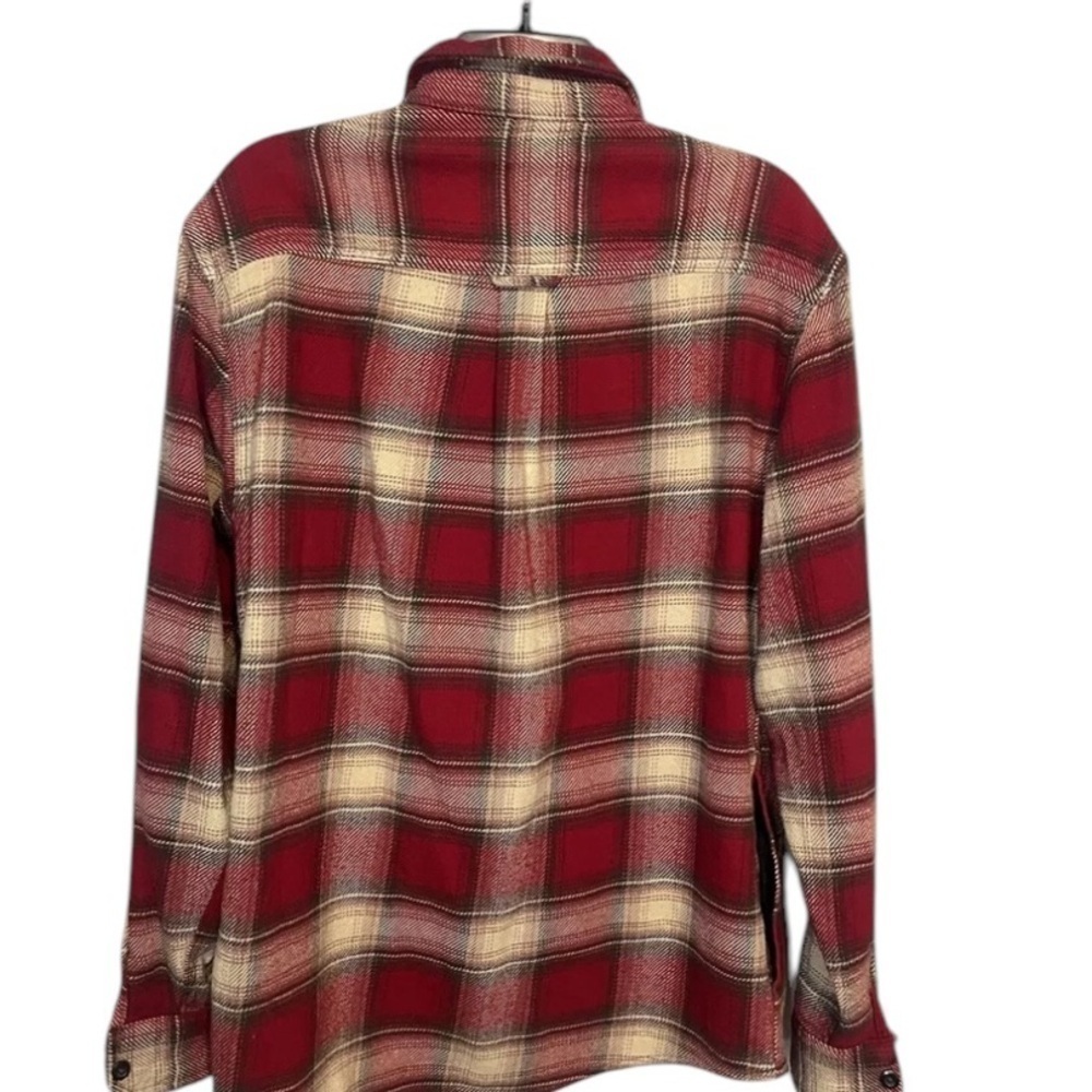 Heavyweight Cozy Flannel Shirt Jacket with side pockets Red Brown Tan Plaid - Picture 3 of 5